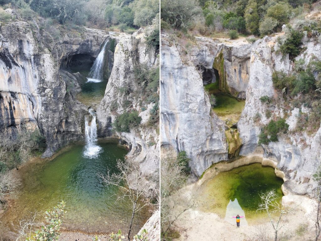 Vista aérea de pozas con agua y sin agua según la temporada